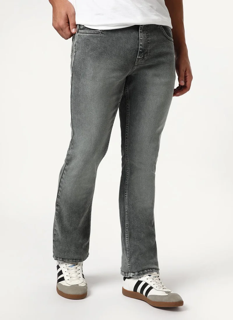أوربانو فاشن Urbano Fashion Men's Grey Bootcut Fit Mid Rise Tinted Heavy Washed Jeans Stretchable